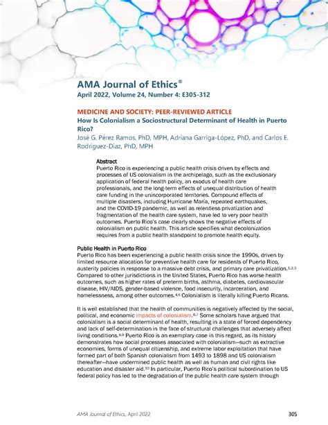 Colonialism as a Social Determinant of Health in Puerto Rico: .